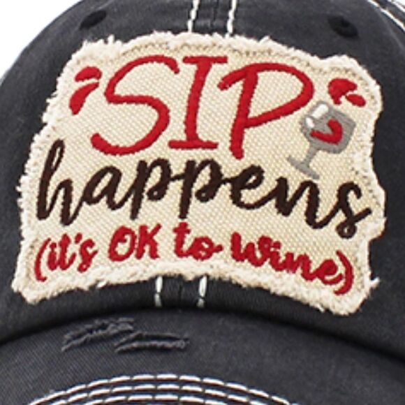 2/$30 Ladies Black SIP Happens Baseball Cap - Picture 2 of 6